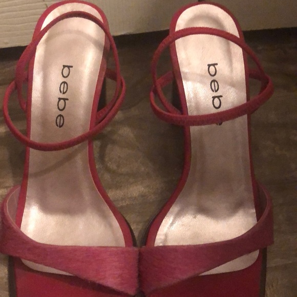 BEBE leather hot pink fuchsia sandal heels - Picture 3 of 11